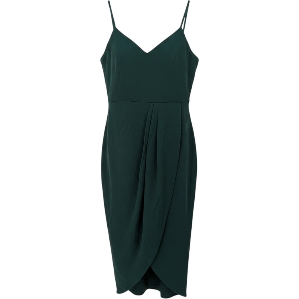 Lulus Midi Dress Medium Green Faux Wrap Surplice V-Neck Hoco Cocktail Holiday